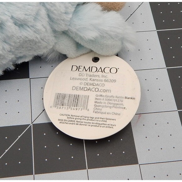 Demdaco Griffin Giraffe Rattle Blankie Baby Boy Blue Plush Lovey Blanket Tags - Picture 3 of 8